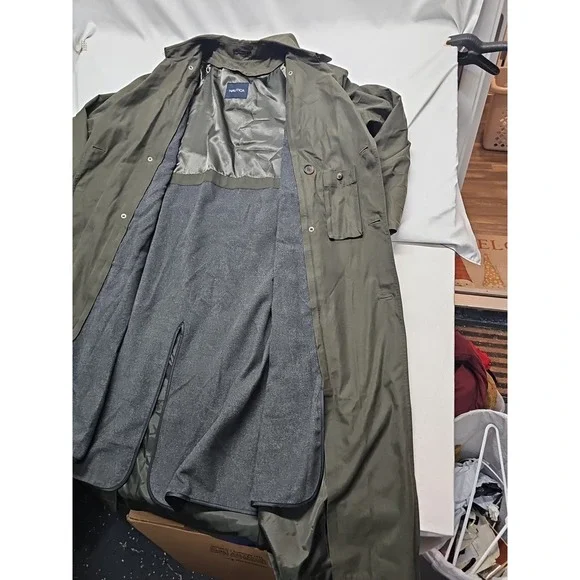 Vtg Nautica Trench Coat Mens 40T Pewter Double Breasted Lined Preppy Retro - Picture 11 of 16